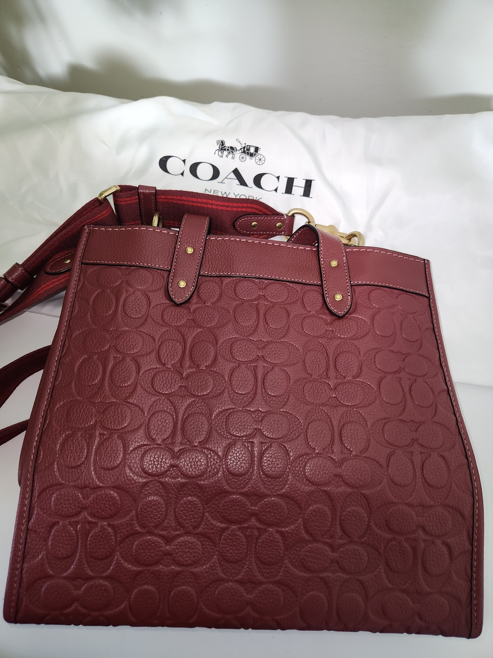 Coach Embossed Leather Shoulder Bag in Deep Red